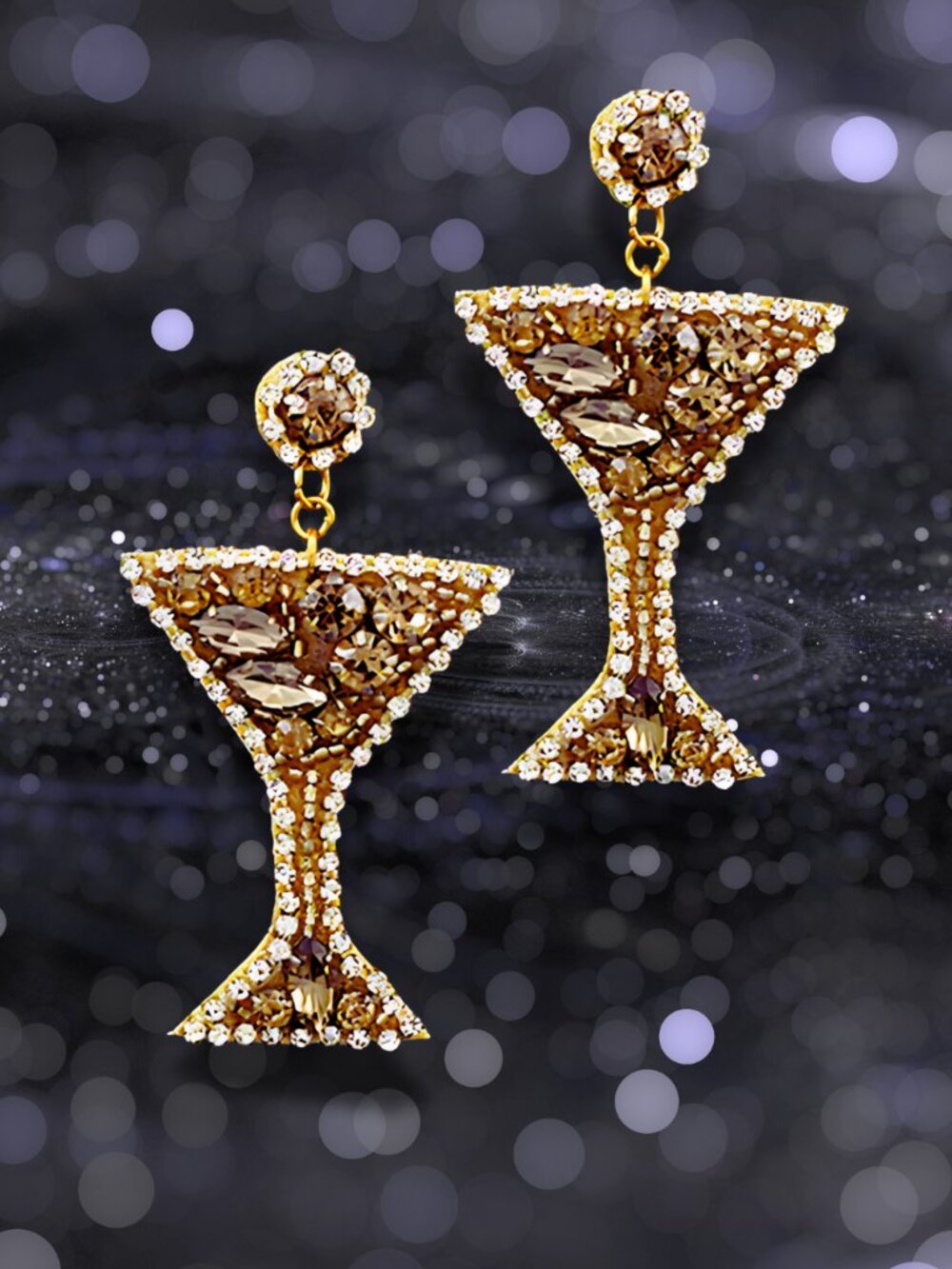 NEW Boston Proper GOLD Martini Cocktail Earrings Crystal Bead Statement Jewelry - Picture 1 of 7